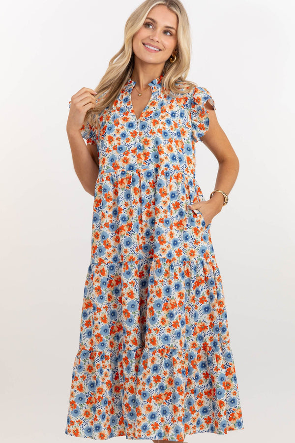 Real Love Orange Floral Midi Dress