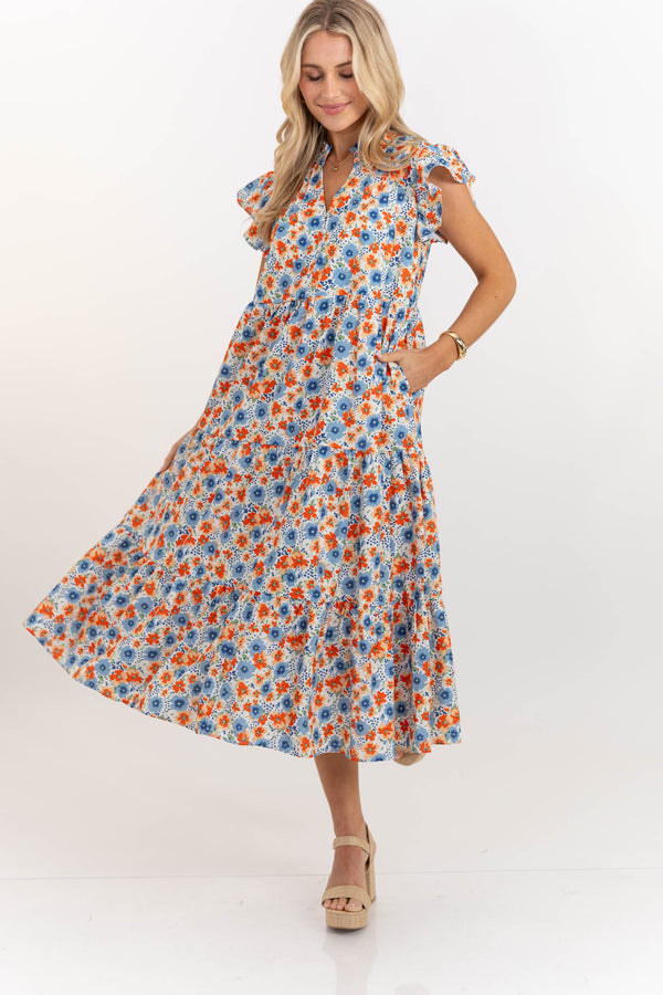 Real Love Orange Floral Midi Dress