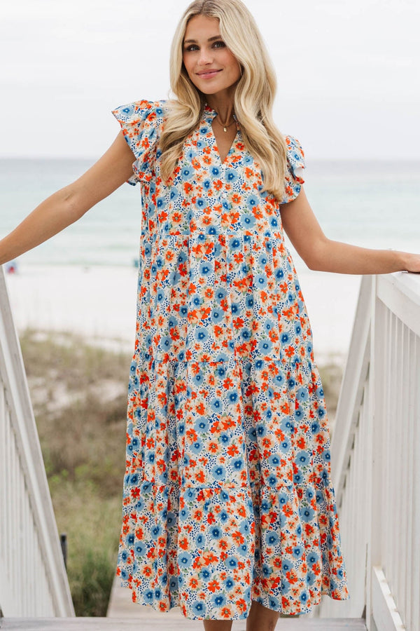 Real Love Orange Floral Midi Dress