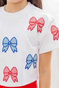 Girls: Fireworks And Fun White Gingham Bows Top