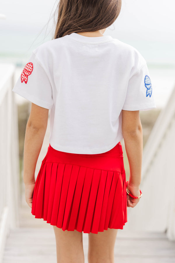 Girls: Fireworks And Fun White Gingham Bows Top
