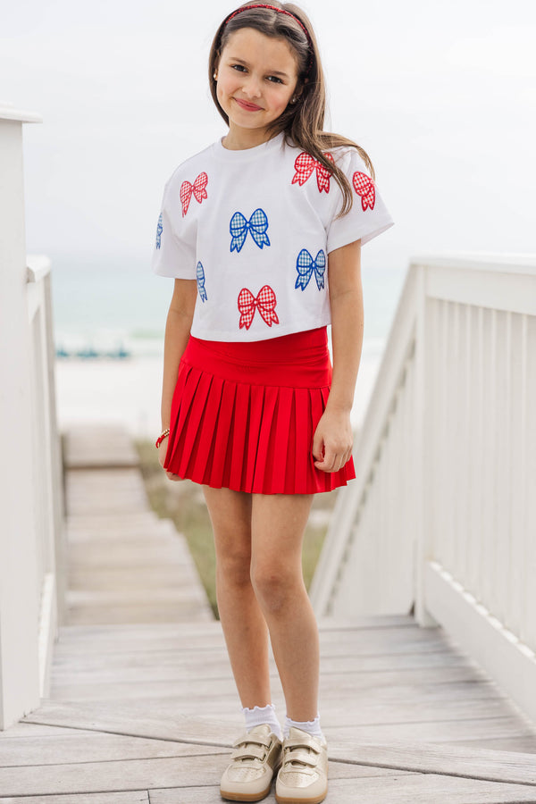 Girls: Fireworks And Fun White Gingham Bows Top