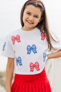 Girls: Fireworks And Fun White Gingham Bows Top