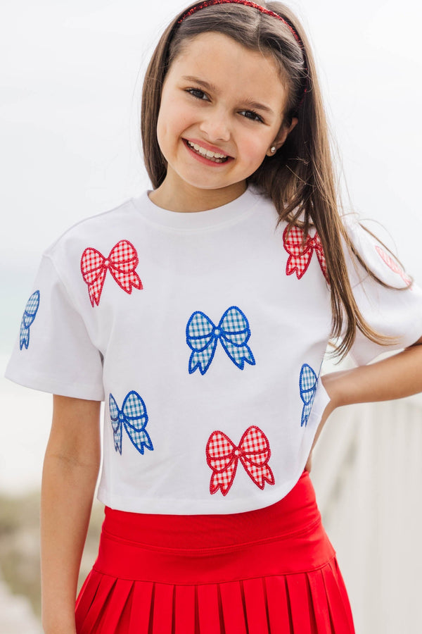 Girls: Fireworks And Fun White Gingham Bows Top