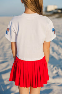 Girls: Fireworks And Fun White Sequin American Flag Bows Top
