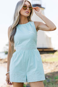 In A Playful Way Light Blue Embroidered Romper