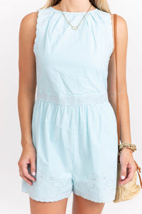 In A Playful Way Light Blue Embroidered Romper