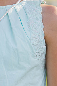 Girls: In A Playful Way Light Blue Embroidered Romper