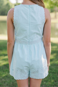 Girls: In A Playful Way Light Blue Embroidered Romper