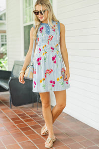 The Birdie Bliss Blue Striped Smocked Dress