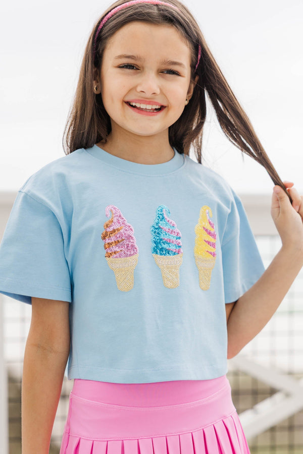Girls: Summertime Fun Light Blue Sequin Ice Cream Top