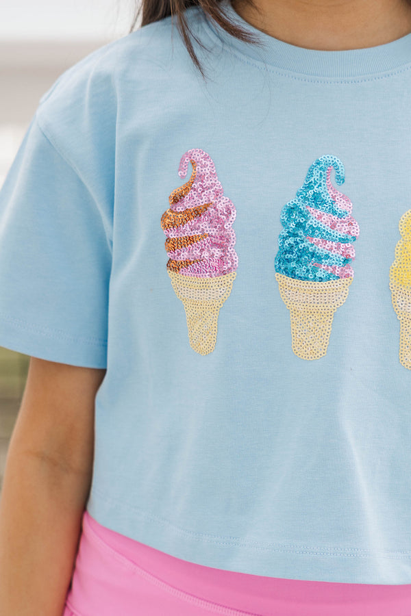 Girls: Summertime Fun Light Blue Sequin Ice Cream Top