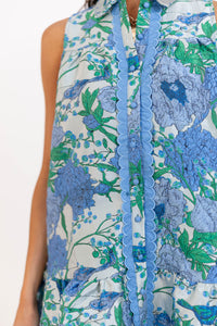 By The Minute Blue Brocade Floral Scalloped Dress