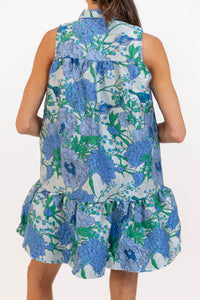 By The Minute Blue Brocade Floral Scalloped Dress