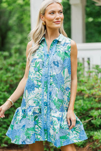 By The Minute Blue Brocade Floral Scalloped Dress