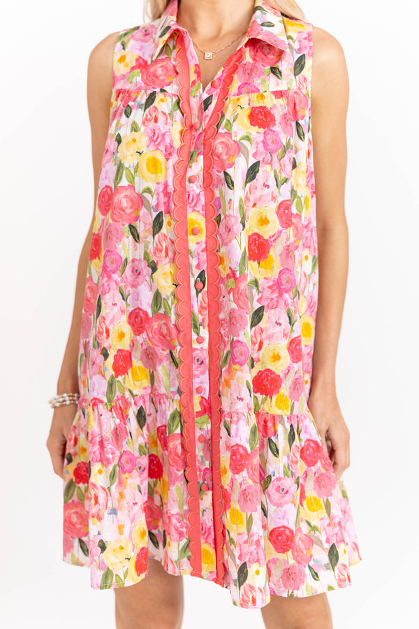 By The Minute Pink Floral Scalloped Dress