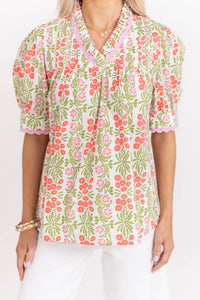 From Time To Time Green Floral Blouse