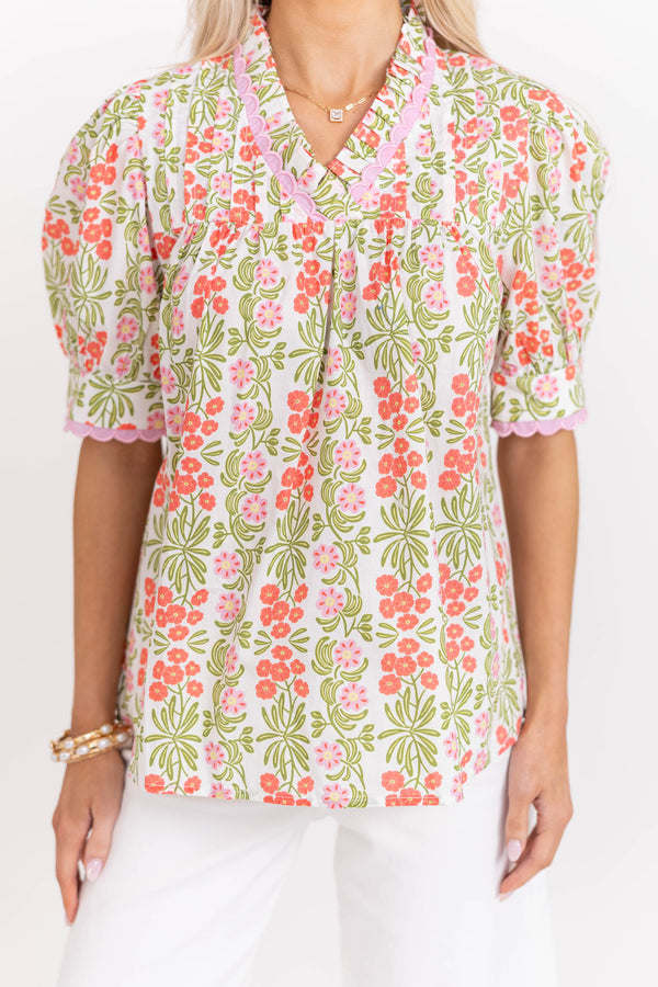 From Time To Time Green Floral Blouse