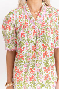 From Time To Time Green Floral Blouse