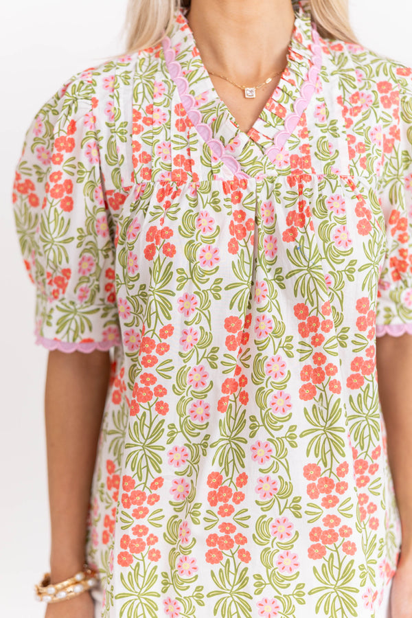 From Time To Time Green Floral Blouse