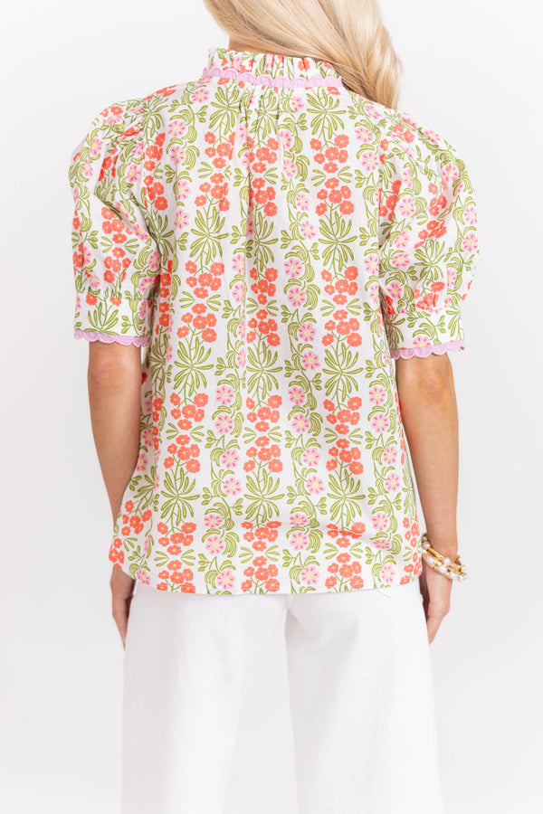 From Time To Time Green Floral Blouse