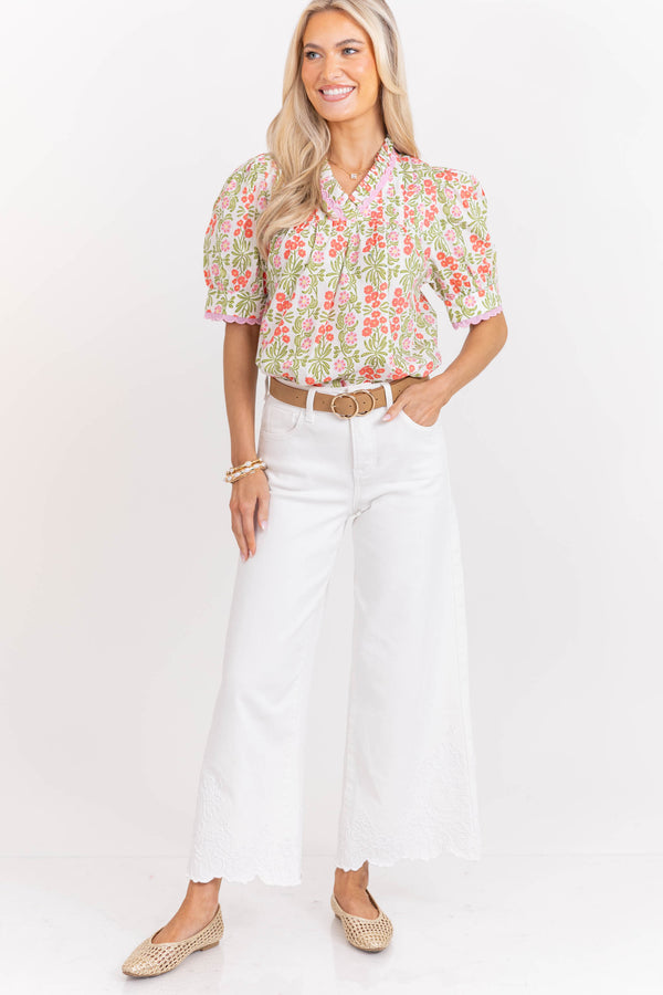 From Time To Time Green Floral Blouse