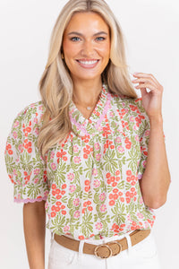 From Time To Time Green Floral Blouse