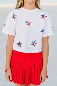 Girls: Fireworks And Fun White American Flag Stars Top