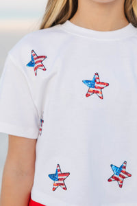 Girls: Fireworks And Fun White American Flag Stars Top