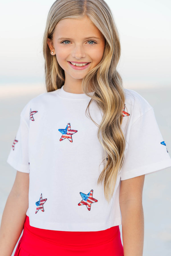 Girls: Fireworks And Fun White American Flag Stars Top