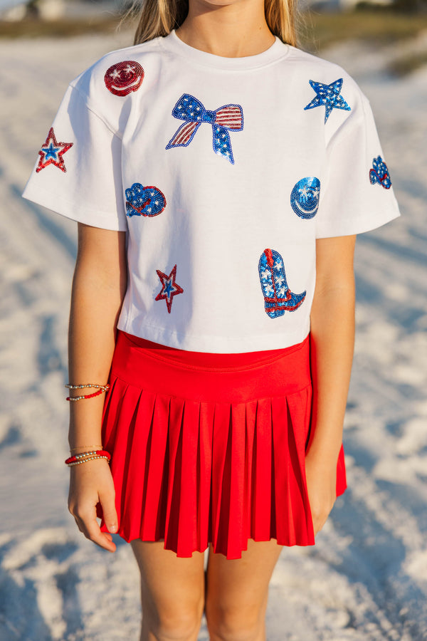 Girls: Fireworks And Fun White Sequin American Cowgirl Top