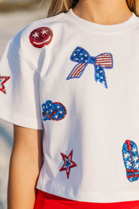 Girls: Fireworks And Fun White Sequin American Cowgirl Top