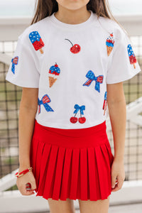 Girls: Fireworks And Fun White Sequin Patriotic Ice Cream Top