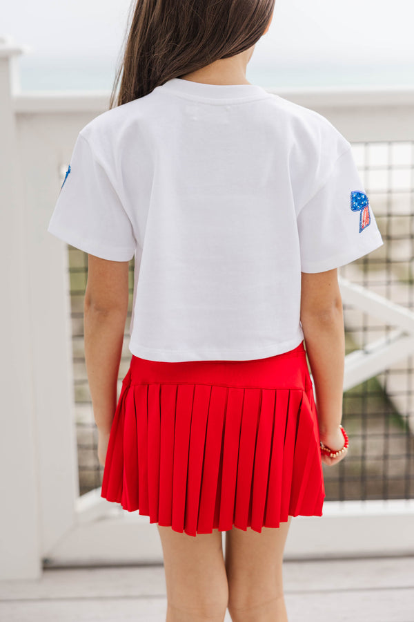 Girls: Fireworks And Fun White Sequin Patriotic Ice Cream Top