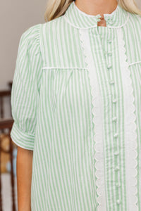NURSING COLLECTION: Willing To Help Green Striped Button Down Dress