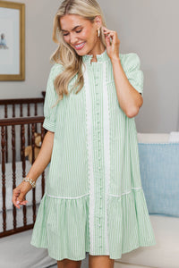 NURSING COLLECTION: Willing To Help Green Striped Button Down Dress