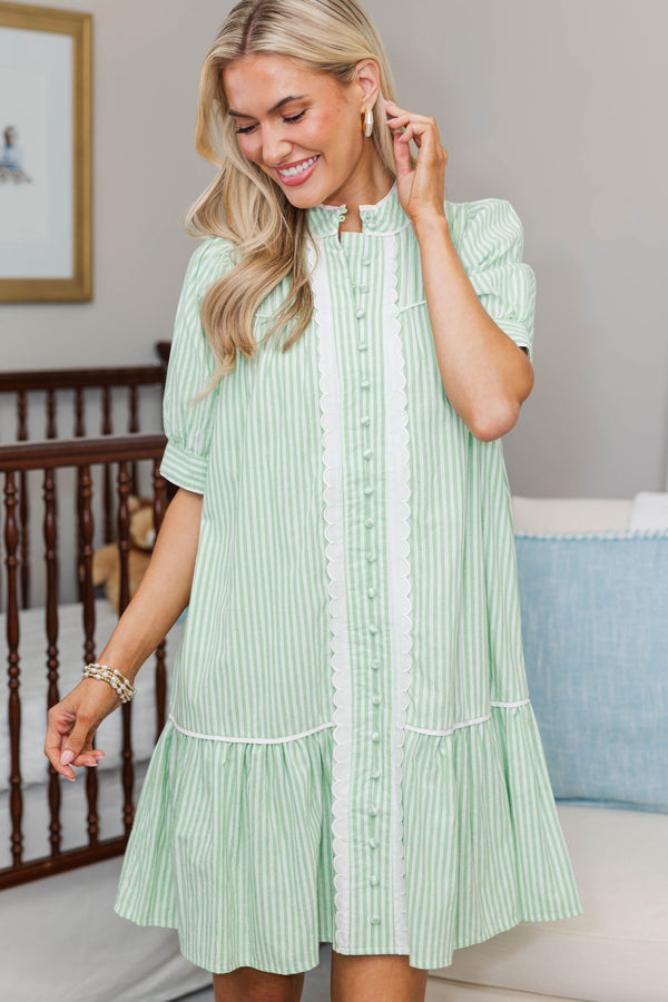 NURSING COLLECTION: Willing To Help Green Striped Button Down Dress