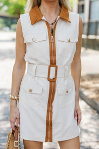 Behind The Scenes Cream & Brown Dress