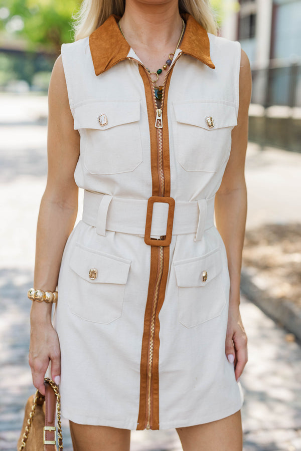Behind The Scenes Cream & Brown Dress
