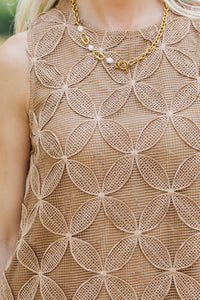 Love At First Wear Brown Embroidered Shift Dress
