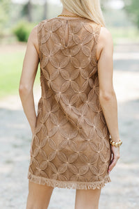 Love At First Wear Brown Embroidered Shift Dress