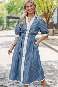 Every Occasion Navy Striped Midi Dress