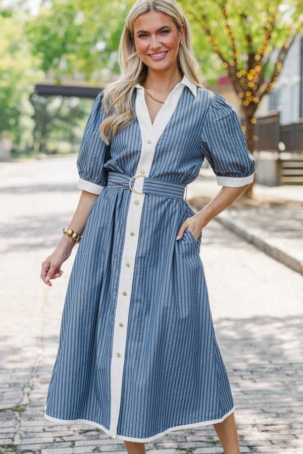 Every Occasion Navy Striped Midi Dress