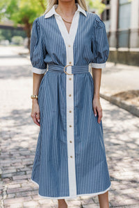 Every Occasion Navy Striped Midi Dress