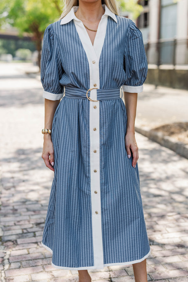 Every Occasion Navy Striped Midi Dress