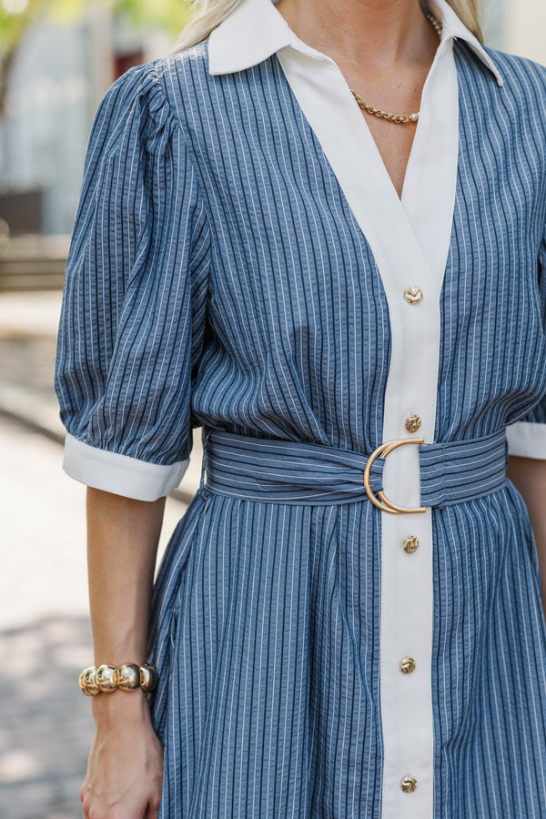 Every Occasion Navy Striped Midi Dress