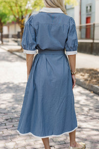 Every Occasion Navy Striped Midi Dress