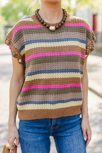 Meant For Me Olive Striped Sweater