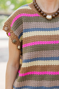 Meant For Me Olive Striped Sweater