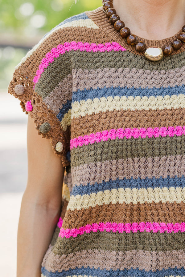 Meant For Me Olive Striped Sweater